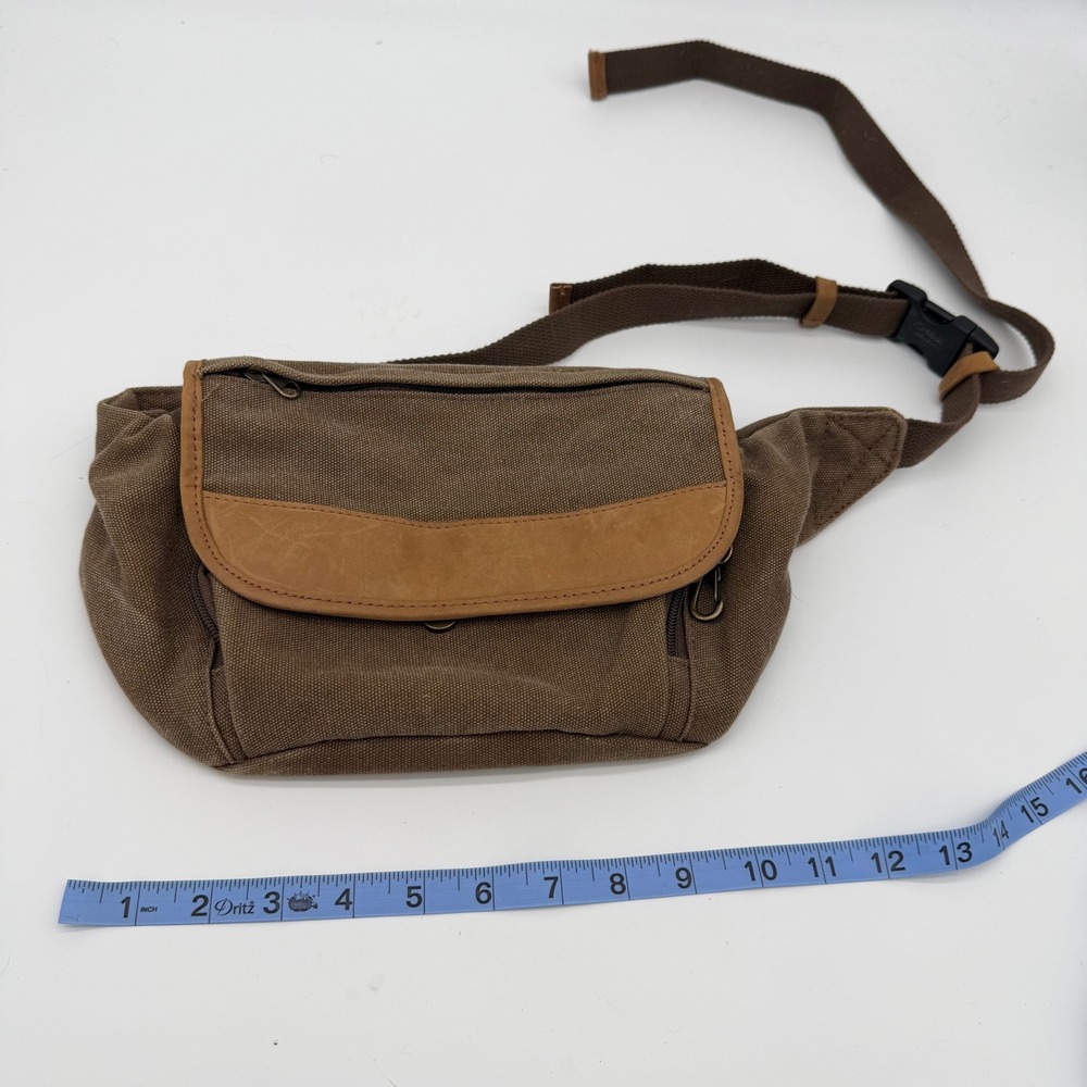 LL Bean Gorpcore Vintage Heavyweight Canvas Fanny Pack Waist Belt Bag Tan Brown - Picture 2 of 10